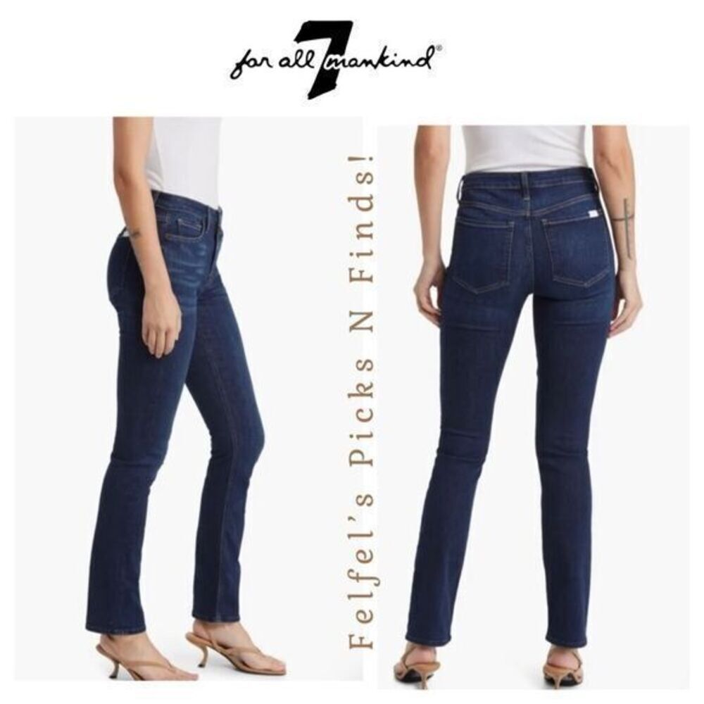 JEN7 by 7 for All Mankind | Women's Slim‎ Straight Leg Jeans - Dark Wash, Size 0